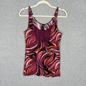 Bisou Bisou Tank Top‎ Medium Swirl Fringe Ruffle Tuxedo Boho Feminine Disco 70s